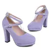 Novos sapatos femininos britânicos de primavera e outono com tira Veludo Fosco boca rasa sapatos de camada única plataforma salto alto grosso 40-43 sapatos de comércio exterior