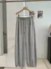 KEKEZOON calça casual larga de perna reta com cós alto elástico e cordão em blocos de cor, calça de moletom esportiva de outono 8795