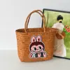 [Processamento Personalizado] Cesta de Vegetais Grande Capacidade Tecida com Palha Bolsa de Vime Manual Sacola Tote para Frutas Piquenique Vegetais