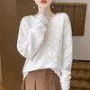 Cárdigan calado estilo francés para mujer, diseño nicho, jersey de cuello redondo, suéter de cachemira, versátil, corte ajustado, camisa básica
