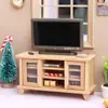 1:12 Casas de Boneca DIY Cabine Mini Móveis Madeira/Branco Armário de TV com Porta Dupla Design Normcore