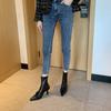 Botines de Punta Francesa para Mujer de Cuero Suave de Caña Media Botas Individuales Estilo Nuevo 2023 Botas de Tacón Fino de Tacón Alto Botas Elásticas Finas de Celebridad de Internet