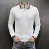 Camisa polo de piqué mercerizado de doble cara para hombre, nuevo estilo otoño 2026, camiseta de algodón transpirable casual de manga larga bordada para hombre