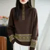 Nuevo Top de Punto Retro Andy de Terciopelo con Cuello Alto Medio Abierto de Manga Larga para Mujer, Jacquard Fair Isle, Otoño/Invierno 2026