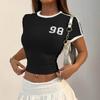 Ombligo de Spice Girls Sexy Transfronterizo Europeo y Americano Nuevo No. 95 Impresión Digital Manga Corta Ajustado Top de Mujer Camiseta de Manga Corta