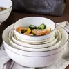 Cuenco de Arroz de Porcelana Ósea Jingdezhen, Modelo Nuevo para Uso Doméstico, Vajilla de Hotel, Cuenco con Borde Dorado, Apto para Microondas, Vajilla Duradera de Alta Temperatura