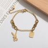 Pulsera de Diseño Nicho Estilo Coreano ins Conejo Cuadrado Marca Pulsera para Mujer Acero Titanio Chapado en Oro de 18K Color Libre Combinable Pulsera de Moda