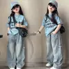Camiseta Casual de Manga Corta Batik de Verano para Hombre y Mujer Pantalones Vaqueros Finos de Pierna Recta para Niños Grandes Pantalones Modernos