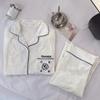 Pijama de casal de veludo dourado com estampa de camélia de alta qualidade, feminino, para primavera e outono, preto, manga longa, branco, terno cardigã para outono e inverno