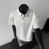 Camisa Polo de Manga Corta con Hombro Caído Estilo Americano para Hombre Verano Pesada Camiseta Juvenil Cuello Solapa Raglán Manga de Cinco Puntos Superior Trendy