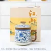 Taza de cerámica Ru Kiln cultural y artística, taza de oficina, taza de cerámica con tapa, taza de té, juego de regalo de tres piezas, regalo para reunión anual