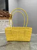 Estilo Ins Coreano Cesta de Vegetais Trançada Vazada Bolsa de Praia Casual de Férias Cor Doce Bolsa a Tiracolo de Ombro Bolsa de Rattan