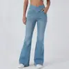 Jeans Acampanados de Alta Elasticidad Amazon para Mujer, Estilo Europeo y Americano de Moda, Ajustados, Cintura Cruzada, Pantalones de Mezclilla de Campana Ancha