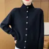 Novo cardigã curto retrô marrom estilo francês 2024 com gola alta, perfeito como camada interna de outono/inverno ou blusa de tricô de base para mulheres