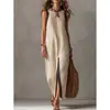 Ropa de mujer de comercio exterior, estilo casual europeo y americano transfronterizo, sin mangas, con bloques de color, vestido tipo tank con abertura, vestido bohemio
