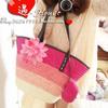 Bolso de Paja Bohemio Floral de Gran Capacidad de un Solo Hombro, Nuevo Bolso Tejido de Paja de Trigo Rayado, Bolso de Playa para Vacaciones en la Costa
