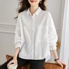 Venta Directa de Fábrica Camisa Azul de Algodón Puro para Mujer, Manga Larga, Nuevo Estilo Primavera, Diseño Coreano, Corte Holgado, Top Casual Versátil
