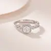 Anillo Cuadrado de Moissanita con Espiga de Trigo de Plata de Ley S925 de Yuebao Jewelry, Anillo Elegante Ajustable de Nicho de Lujo Ligero al por Mayor