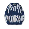 [Personalização Tricô] Estilo de Rua Americano Estilo Relaxado Padrão Zebra Tricô Masculino Outono e Inverno Tricô Preto Masculino e Feminino