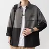 Chaqueta de trabajo retro americana para hombre, camisa de manga larga color block para primavera y otoño, camisa holgada y elegante para hombres jóvenes y de mediana edad
