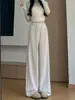 Calça Glutinosa de Cintura Alta Off-White Feminina Outono 2026 Novo Estilo Solta Emagrecimento Caimento Pessoa Baixa Casual Calça de Perna Larga