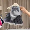 Conjunto de Verano para Niña Estilo Nuevo 2026 Vestido de Verano para Bebé con Lazo Elegante Chaleco Infantil y Falda Floral Conjunto de Dos Piezas