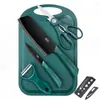 Tábua de corte e conjunto de facas para comida de bebê, faca de cozinha e tábua de corte 2 em 1, conjunto de utensílios de cozinha com faca e tábua de corte para churrasco ao ar livre e acampamento