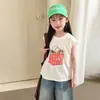 Chaleco de Verano Refrescante de Algodón Puro con Dibujos para Niñas, Hombros Caídos Sueltos, Estampado Casual Chaleco Camiseta