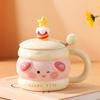 Taza de cerámica de dibujos animados, mascota linda, alto valor de color, con tapa, taza artesanal con esmalte de color, para hogar, oficina, taza de agua, venta al por mayor