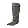 Botas de montar de cuero con hebilla para mujer talla grande estilo europeo y americano 2026, botas altas largas de cuero genuino con tacón medio grueso para pantorrilla ancha