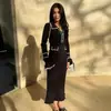 Vestido Tricotado Babados Luxo Acessível Francês 2025 Novo Europeu e Americano Outono e Inverno Vestido Suéter Lapela Justo Saia Midi