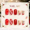 Arte de uñas navideño de comercio exterior: diseños clásicos de rayas rojas y blancas, lindo Papá Noel, copos de nieve y árboles de Navidad, esmalte de uñas rojo