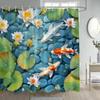 Cortina de ducha Daifa transfronteriza Flor rosa Pez Koi Flor de cerezo Pez carpa Piedra Estilo japonés Tela de poliéster Decoración de baño Gancho