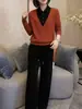 Suéter com gola de camisa de manga longa falso de duas peças, top casual para mulheres, terno casual, novo conjunto versátil de outono que rejuvenesce