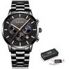 Reloj LIGE de moda informal para hombre, resistente al agua, de cuarzo, con diseño lunar, deportivo y de negocios.