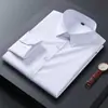 Camisa Social Masculina de Malha Elástica Nova para Primavera e Outono, Manga Longa, Não Amassa, Cor Sólida, Respirável, Casual, Slim Fit, Camisa Social Masculina para Negócios