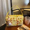 Bolsa de lona con estampado de oso de dibujos animados, linda, para estudiantes mujeres, bolsa de maquillaje de gran capacidad, bolsa de almuerzo, bolso de hombro estilo ins