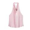 Ropa de Mujer Estilo Europeo y Americano Primavera y Verano, Elegante y Sexy Nuevo Estilo Color Sólido Textura de Satén de Seda Top Elegante con Cuello Halter