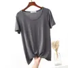 26 Nueva Camiseta de Verano de Modal con Cuello Redondo y Manga Corta Estilo Coreano Cómoda y Versátil Capa Base Top Básico de Color Puro
