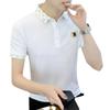 Camiseta de manga corta de seda helada con solapa de moda para hombre, nueva camiseta de verano de moda coreana para adolescentes, camiseta fina de media manga para hombre