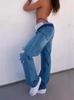 Comercio Exterior Europeo y Americano Suministro Transfronterizo Jeans Casuales Personalizados Rasgados de Cintura Alta Jeans para Mujer