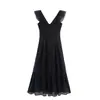 Venta al por mayor 2025 Primavera Nuevo Estilo Europeo y Americano Vestido Elegante de Mujer con Cuello en V y Volantes sin Mangas 8819