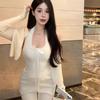 Camisola blanca de encaje con cuello colgante para mujer, con almohadilla para el pecho, para primavera y verano, nueva, sexy, sin espalda, para chica.