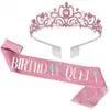 Cinto de etiqueta para menina rosa ouro rosa decoração de festa de aniversário adereços Coroa alça de ombro Terno de fita de Rainha presente