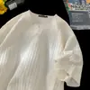 Camiseta de Manga Corta con Textura de Seda de Hielo para Hombre, Fresca de Verano, Holgada, Cuello en V, Marca de Moda, Estilo Americano Moderno, Manga Media