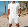 Conjunto de camisa polo masculina de verão novo para comércio exterior transfronteiriço, terno de moda versátil casual esportivo de manga curta slim fit para homens