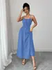 Ropa de mujer transfronteriza, vestido strapless dulce con cordón, elástico, dobladillo amplio, texturizado, de longitud media, para vacaciones