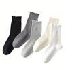 Miu Auricularia Encaje Primavera y Verano Estilo Ballet JK Color Sólido Combinan con Todo Sin Hueso Calcetines Luna Algodón Puro Media Caña Calcetines de Mujer Calcetines Apilados
