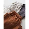 Pantalones Casuales de Lino Puro Estilo Japonés para Viajar, Holgados, Artísticos, Cintura Elástica, Pierna Ancha, Cortos, Rectos, para Mujer, Primavera y Verano