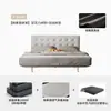 Cama Flotante Moderna Minimalista con Patrón de Waffle de Acero al Carbono para Dormitorio Principal, Camas Dobles de Cuero Estilo Crema de 1.8m